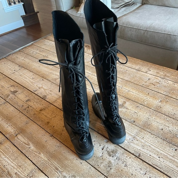 Sundance Lace Up Back Black Leather Tall Riding Boots Size 40 US 9.5 - Picture 6 of 9